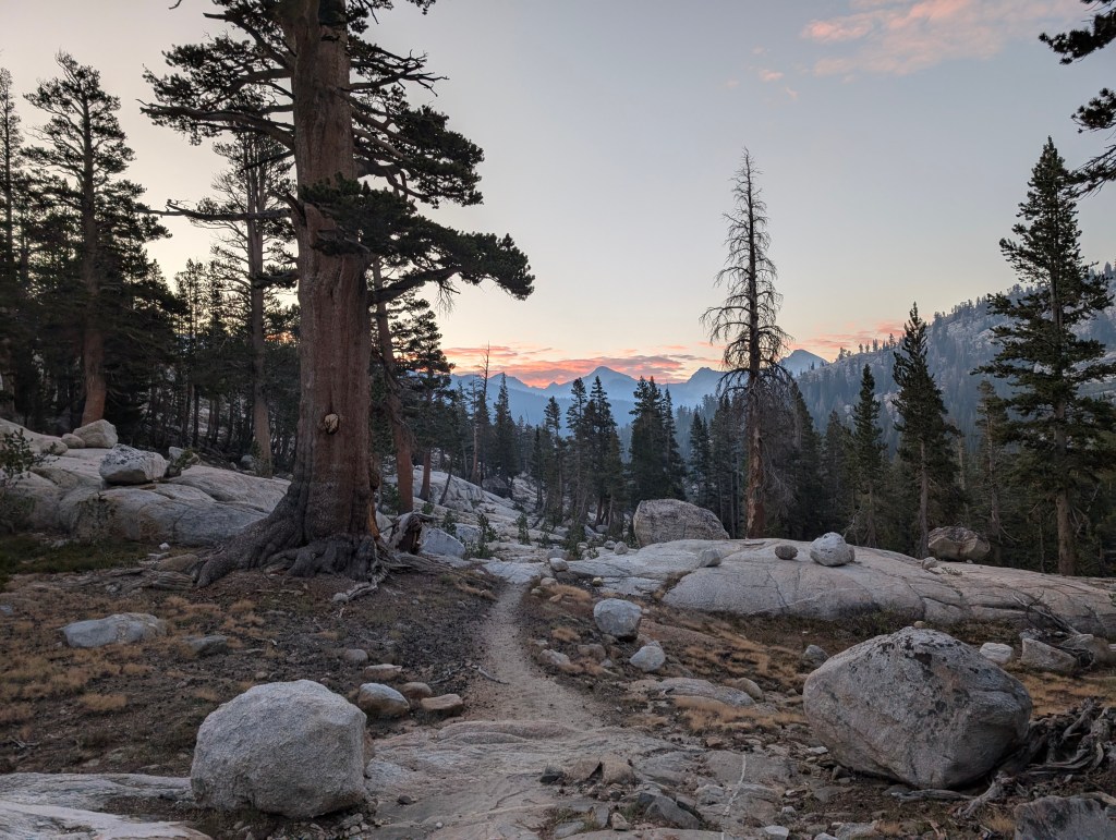 Experiencing with photographs a couple of smoky days walking south on the John Muir Trail. 